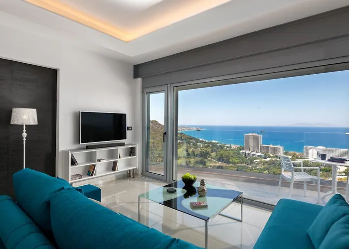 Rhodes Skyline With Out Door Jacuzzi Sea View A1 إكْسِيا